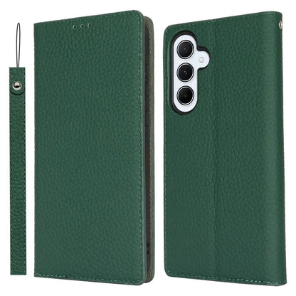 For Samsung Galaxy A55 5G Wallet Case Genuine Cow Leather Phone Cover Litchi Texture