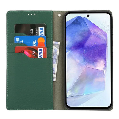 For Samsung Galaxy A55 5G Wallet Case Genuine Cow Leather Phone Cover Litchi Texture
