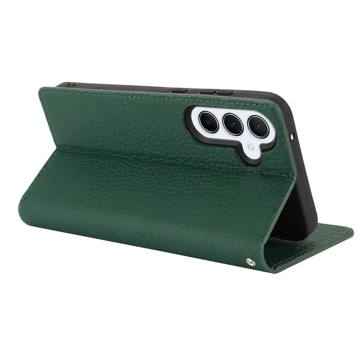 For Samsung Galaxy A55 5G Wallet Case Genuine Cow Leather Phone Cover Litchi Texture