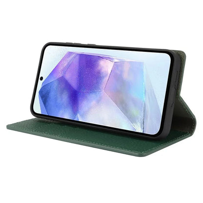 For Samsung Galaxy A55 5G Wallet Case Genuine Cow Leather Phone Cover Litchi Texture