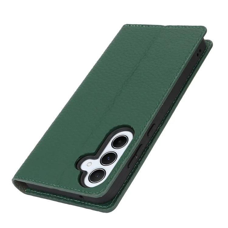 For Samsung Galaxy A55 5G Wallet Case Genuine Cow Leather Phone Cover Litchi Texture