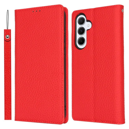 For Samsung Galaxy A55 5G Wallet Case Genuine Cow Leather Phone Cover Litchi Texture