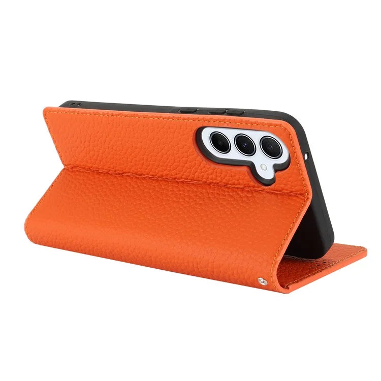 For Samsung Galaxy A55 5G Wallet Case Genuine Cow Leather Phone Cover Litchi Texture