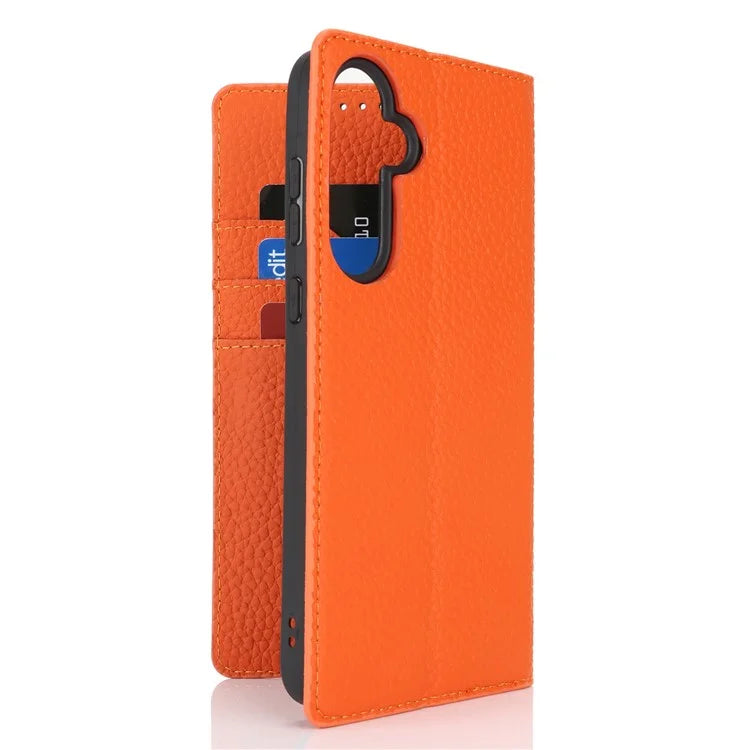For Samsung Galaxy A55 5G Wallet Case Genuine Cow Leather Phone Cover Litchi Texture