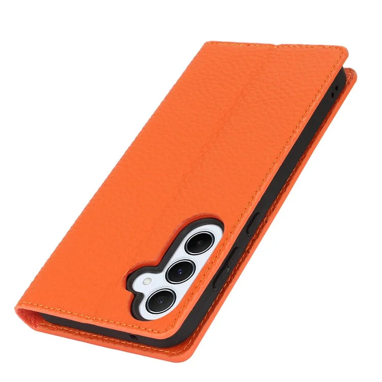 For Samsung Galaxy A55 5G Wallet Case Genuine Cow Leather Phone Cover Litchi Texture