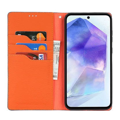 For Samsung Galaxy A55 5G Wallet Case Genuine Cow Leather Phone Cover Litchi Texture