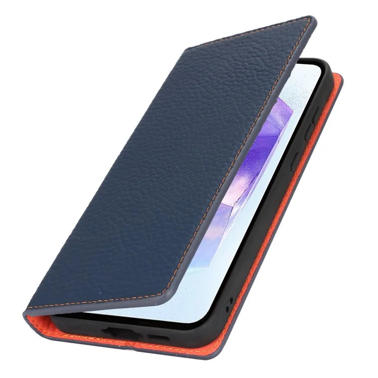 For Samsung Galaxy A55 5G Wallet Case Genuine Cow Leather Phone Cover Litchi Texture