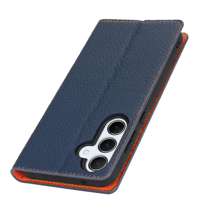 For Samsung Galaxy A55 5G Wallet Case Genuine Cow Leather Phone Cover Litchi Texture