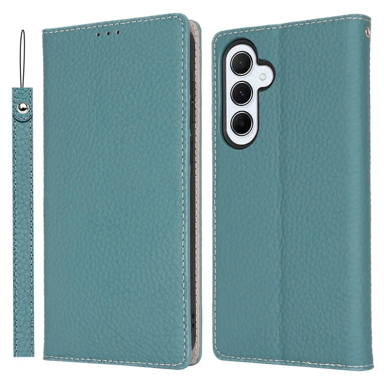 For Samsung Galaxy A55 5G Wallet Case Genuine Cow Leather Phone Cover Litchi Texture