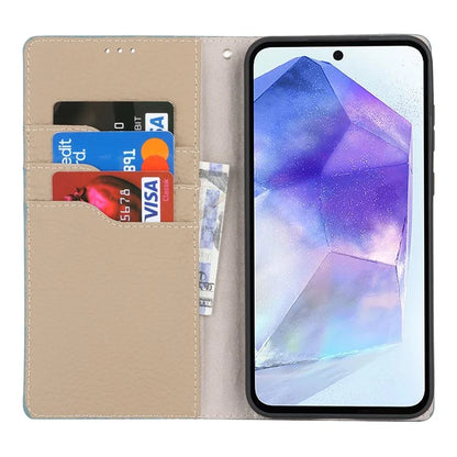 For Samsung Galaxy A55 5G Wallet Case Genuine Cow Leather Phone Cover Litchi Texture