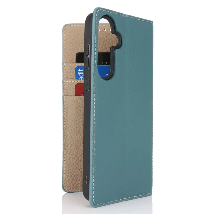 For Samsung Galaxy A55 5G Wallet Case Genuine Cow Leather Phone Cover Litchi Texture