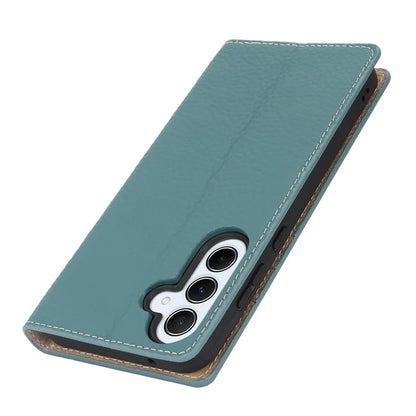 For Samsung Galaxy A55 5G Wallet Case Genuine Cow Leather Phone Cover Litchi Texture