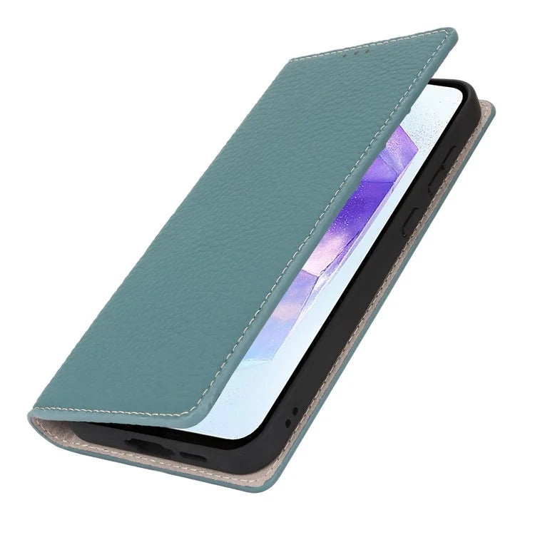 For Samsung Galaxy A55 5G Wallet Case Genuine Cow Leather Phone Cover Litchi Texture