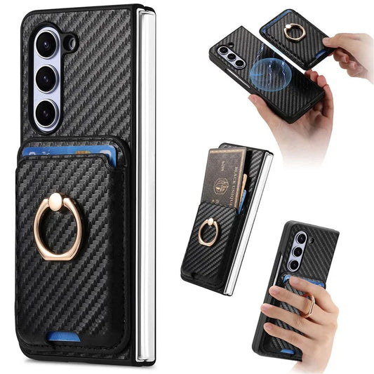 For Samsung Galaxy Z Fold5 5G Case Detachable Card Bag Leather+PC Phone Cover with Screen Film