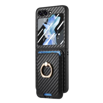 For Samsung Galaxy Z Flip5 5G Case Ring Holder Card Bag Leather+PC Phone Cover with Rear Screen Film