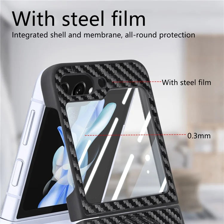 For Samsung Galaxy Z Flip5 5G Case Ring Holder Card Bag Leather+PC Phone Cover with Rear Screen Film