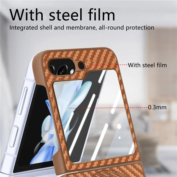 For Samsung Galaxy Z Flip5 5G Case Ring Holder Card Bag Leather+PC Phone Cover with Rear Screen Film