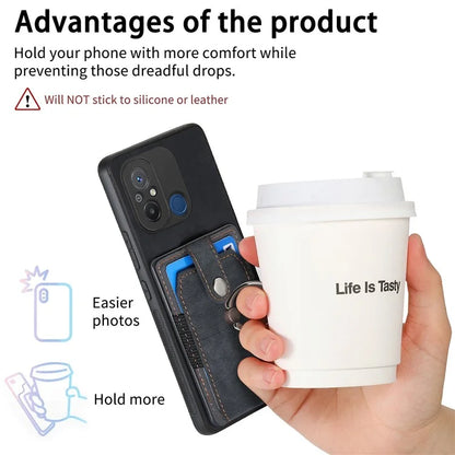 D2 for Xiaomi Redmi 12C 4G Case Card Slots Retro Leather Back Cover Ring Kickstand