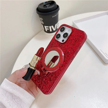 For iPhone 15 Pro Max Case TPU+PC Kickstand Phone Cover with Mirror