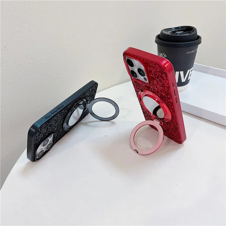 For iPhone 15 Pro Max Case TPU+PC Kickstand Phone Cover with Mirror