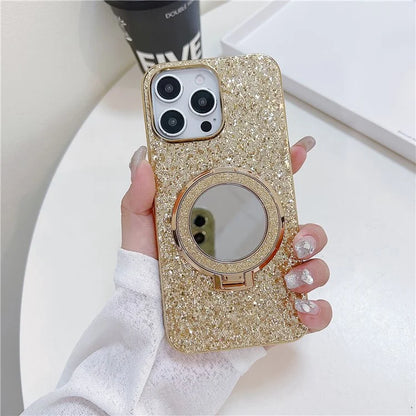 For iPhone 15 Pro Max Case TPU+PC Kickstand Phone Cover with Mirror