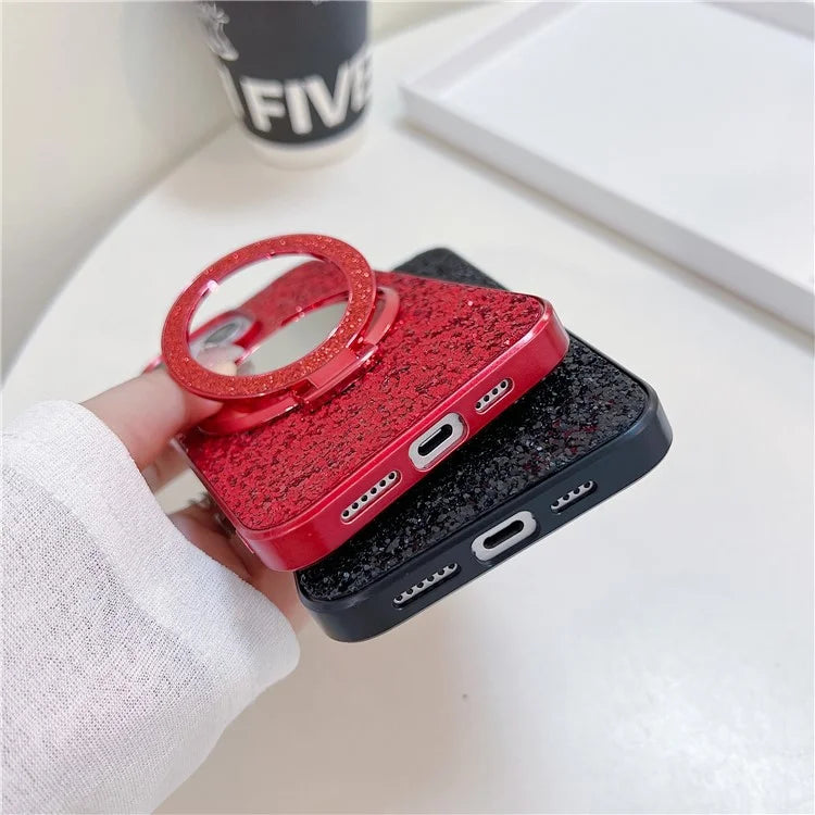 For iPhone 15 Pro Max Case TPU+PC Kickstand Phone Cover with Mirror