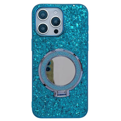 For iPhone 15 Pro Case Kickstand TPU+PC Phone Cover with Mirror