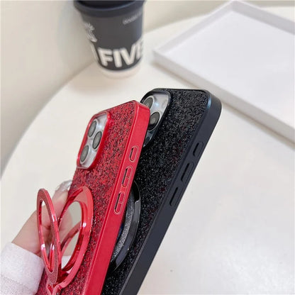 For iPhone 15 Pro Case Kickstand TPU+PC Phone Cover with Mirror