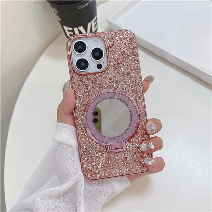 For iPhone 15 Pro Case Kickstand TPU+PC Phone Cover with Mirror