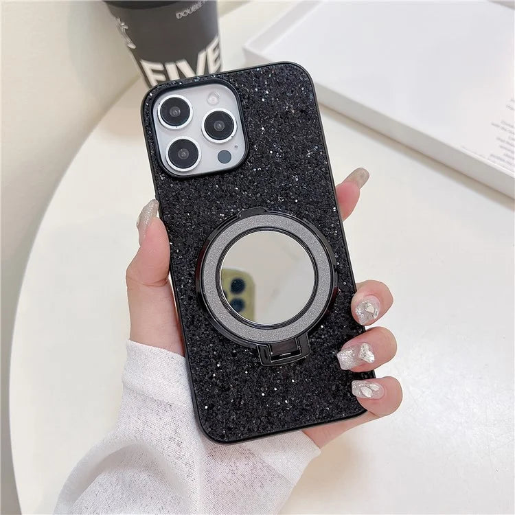 For iPhone 15 Pro Case Kickstand TPU+PC Phone Cover with Mirror