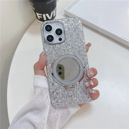 For iPhone 15 Pro Case Kickstand TPU+PC Phone Cover with Mirror