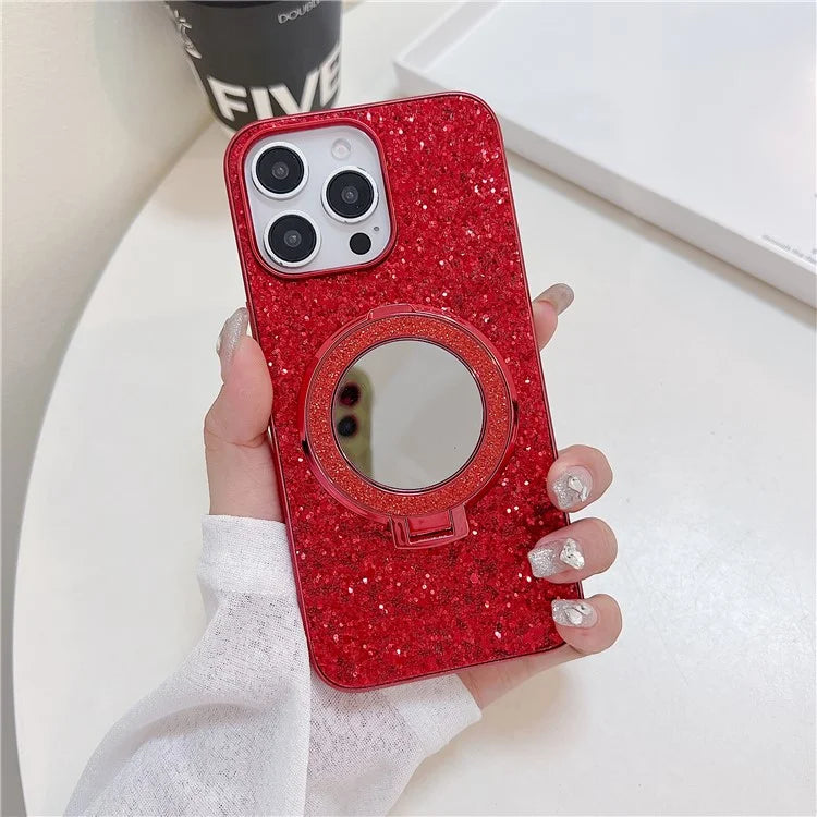 For iPhone 15 Pro Case Kickstand TPU+PC Phone Cover with Mirror