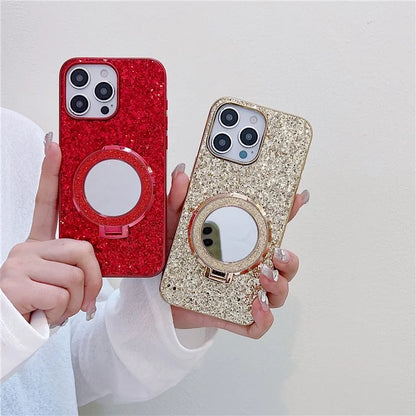 For iPhone 15 Pro Case Kickstand TPU+PC Phone Cover with Mirror