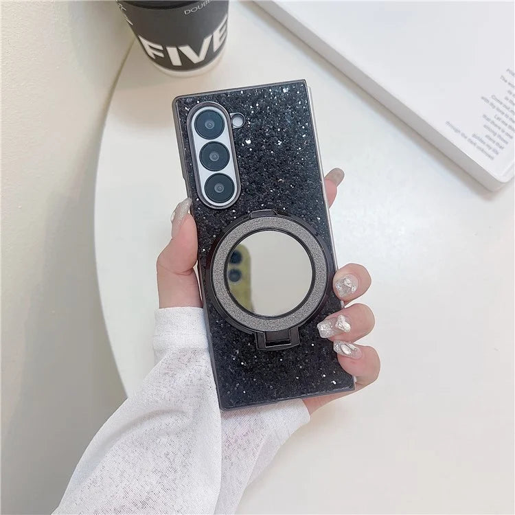 For Samsung Galaxy Z Fold6 5G Case Compatible MagSafe TPU+PC Kickstand Phone Cover with Mirror
