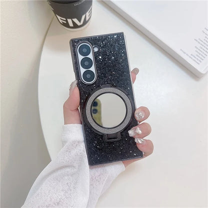 For Samsung Galaxy Z Fold6 5G Case Compatible MagSafe TPU+PC Kickstand Phone Cover with Mirror