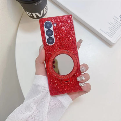 For Samsung Galaxy Z Fold6 5G Case Compatible MagSafe TPU+PC Kickstand Phone Cover with Mirror