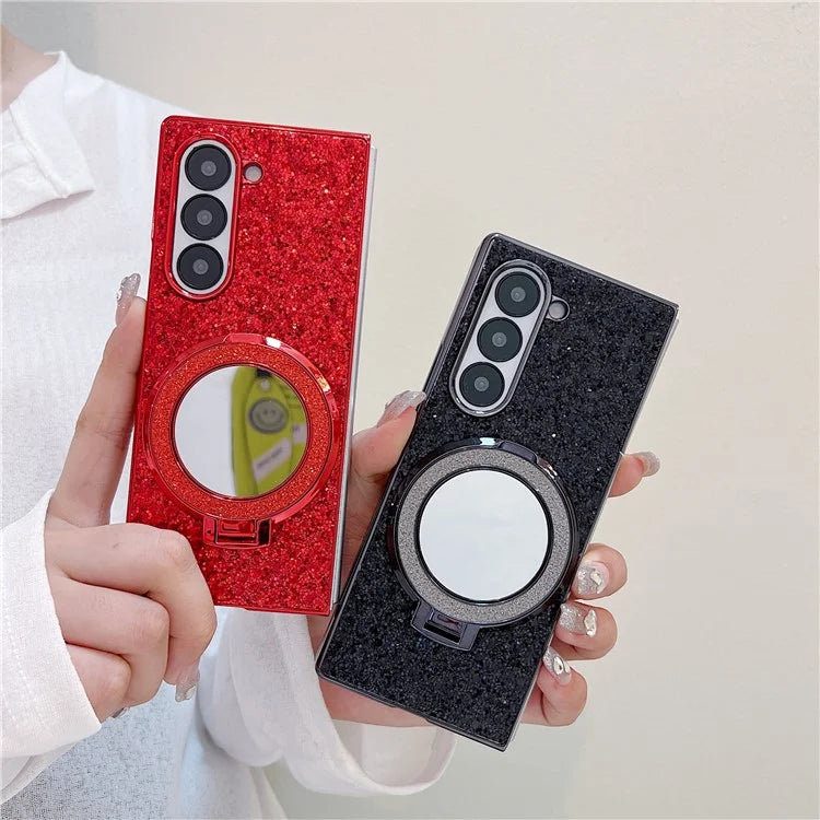 For Samsung Galaxy Z Fold6 5G Case Compatible MagSafe TPU+PC Kickstand Phone Cover with Mirror