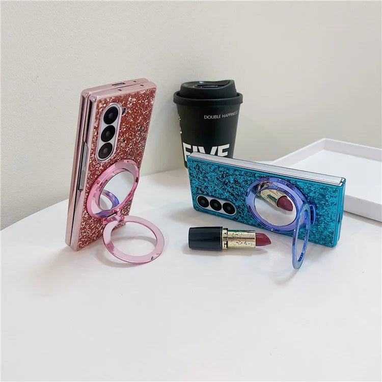 For Samsung Galaxy Z Fold6 5G Case Compatible MagSafe TPU+PC Kickstand Phone Cover with Mirror