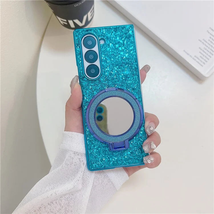 For Samsung Galaxy Z Fold6 5G Case Compatible MagSafe TPU+PC Kickstand Phone Cover with Mirror