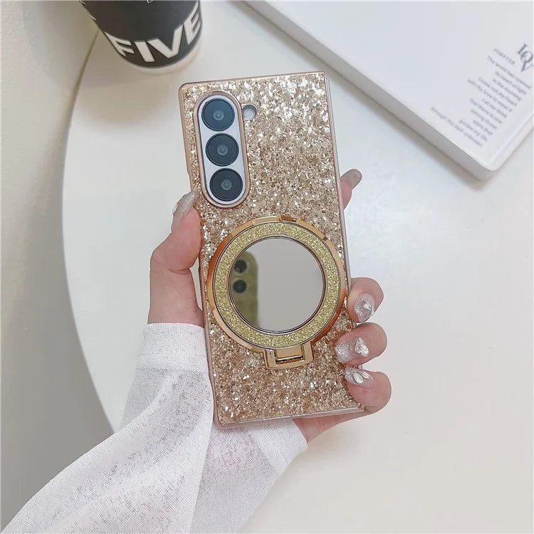 For Samsung Galaxy Z Fold6 5G Case Compatible MagSafe TPU+PC Kickstand Phone Cover with Mirror