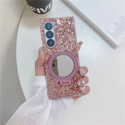 For Samsung Galaxy Z Fold6 5G Case Compatible MagSafe TPU+PC Kickstand Phone Cover with Mirror