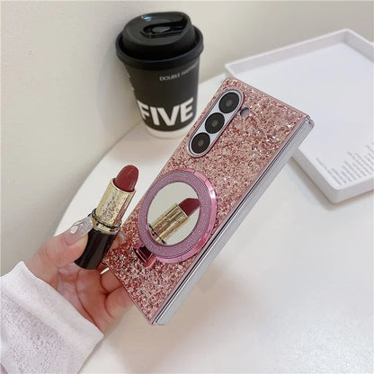 For Samsung Galaxy Z Fold6 5G Case Compatible MagSafe TPU+PC Kickstand Phone Cover with Mirror