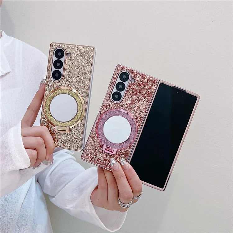 For Samsung Galaxy Z Fold6 5G Case Compatible MagSafe TPU+PC Kickstand Phone Cover with Mirror