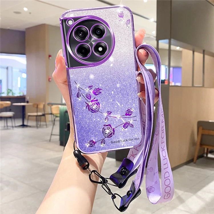 KADEM For OnePlus Ace 3 Pro 5G Case Flower Pattern TPU Gradient Phone Cover with Lanyards