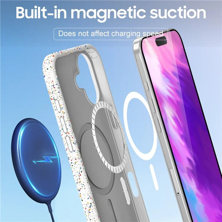 For iPhone 16 Case Compatible with MagSafe Colorful Dot Hard PC Matte Phone Cover
