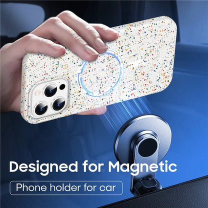 For iPhone 16 Pro Case Colorful Dot Hard PC Matte Phone Cover Compatible with MagSafe