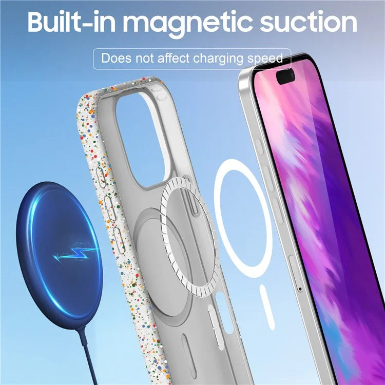 For iPhone 16 Pro Case Colorful Dot Hard PC Matte Phone Cover Compatible with MagSafe