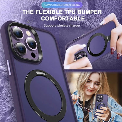 For iPhone 16 Pro Magnetic Case Kickstand TPU+PC  Phone Cover