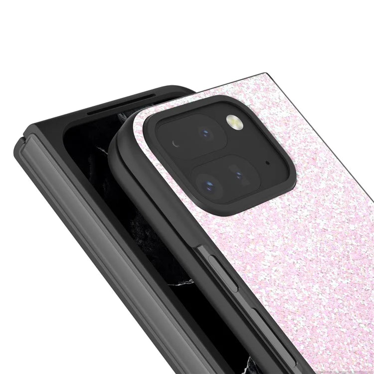 For Google Pixel 9 Pro Fold 5G Case Colored Glitter Leather+PC Phone Cover