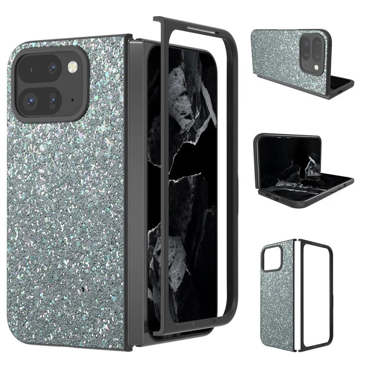 For Google Pixel 9 Pro Fold 5G Case Colored Glitter Leather+PC Phone Cover